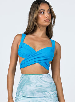side view of model wearing Princess Polly Taylor Top Blue 