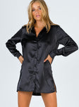 product Princess Polly Asymmetric Neckline  90210 Satin Shirt Mini Dress Black Eco