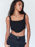 front view of model wearing Princess Polly Kaeshia Rib Bustier Black Sleeveless Square Neck 