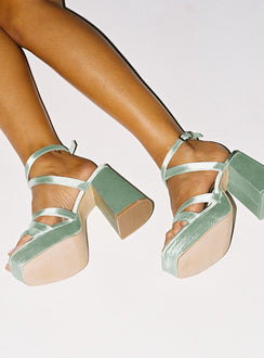 Caprice Heels Green Satin