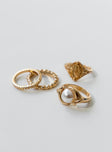 Ring pack Princess Polly Exclusive Princess Polly Sustainably Made 80% recycled pre-consumer zinc alloy 20% acrylic Gold-toned Pack of four Vintage look Pearl details