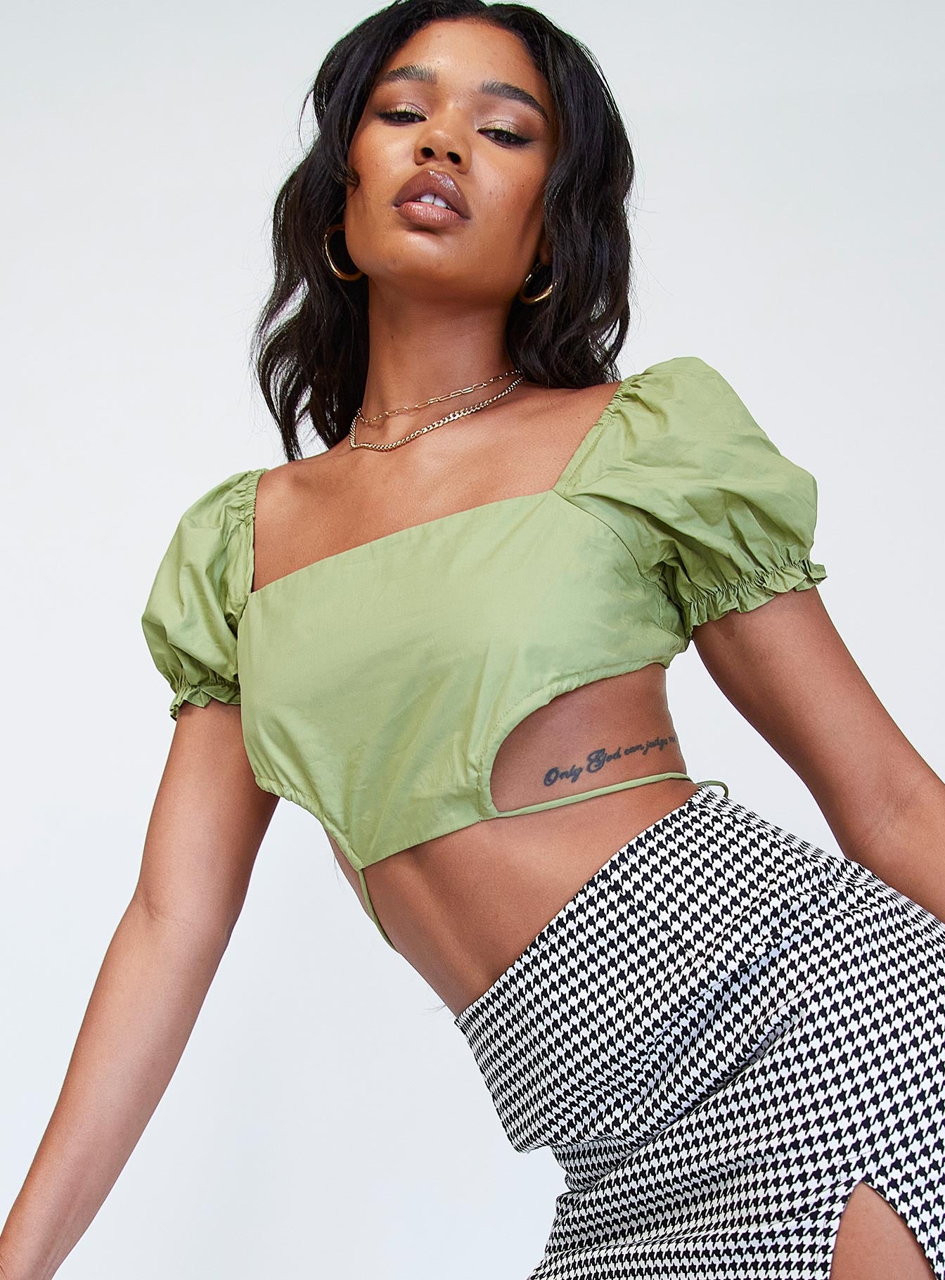 front view of model wearing Princess Polly Clarissa Top Green 