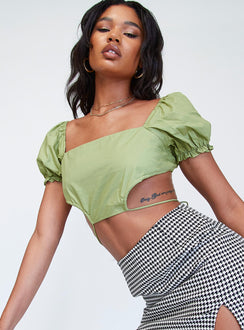 front view of model wearing Princess Polly Clarissa Top Green 