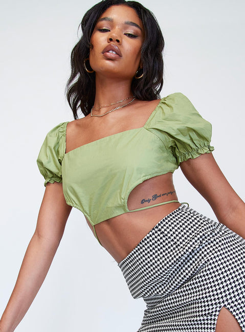 front view of model wearing Princess Polly Clarissa Top Green 