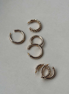 Earrings Pack of three styles  Hoop style Stud fastening Gold-toned Lightweight