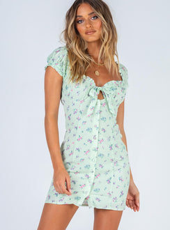 Front view of model wearing  front Princess Polly Crew Neck  Elodie Mini Dress Green