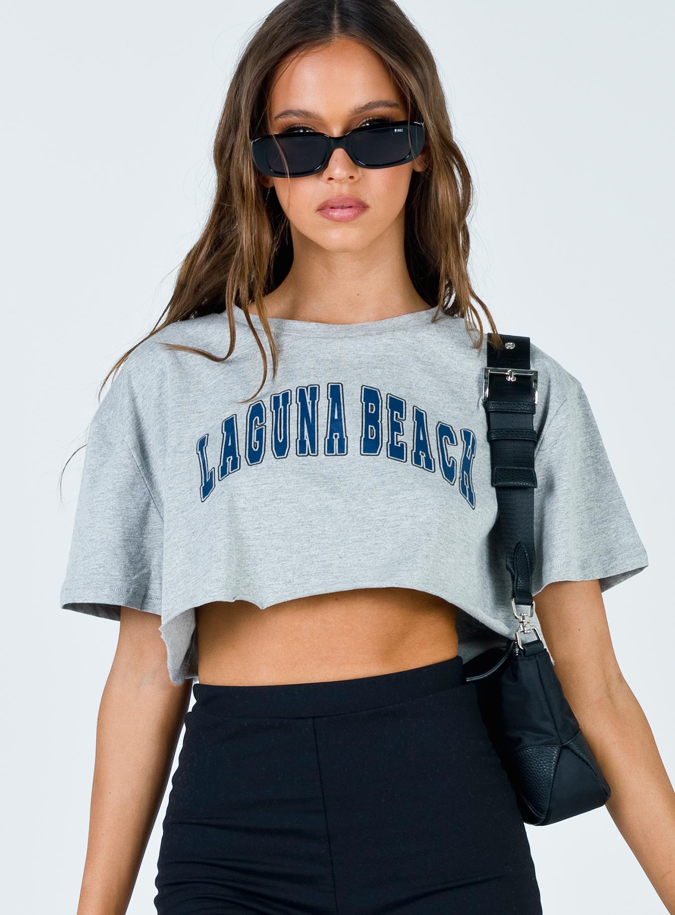 front view of model wearing Princess Polly Laguna Beach Crop Tee 