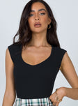 front view of model wearing Princess Polly Carey Bodysuit Black Short Sleeves Scoop Neck 