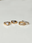 Ring Pack of four Gold toned Pearl and diamante detail Light weight