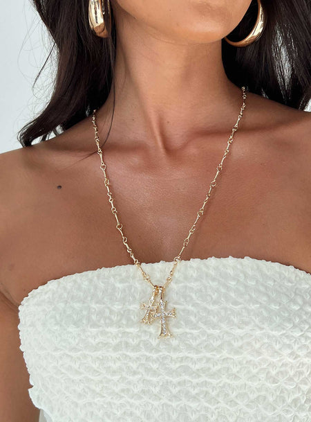 Necklace Cross detail Gold toned Lobster clasp fastening