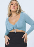 front view of model wearing Princess Polly Lucille Long Sleeve Top Blue 