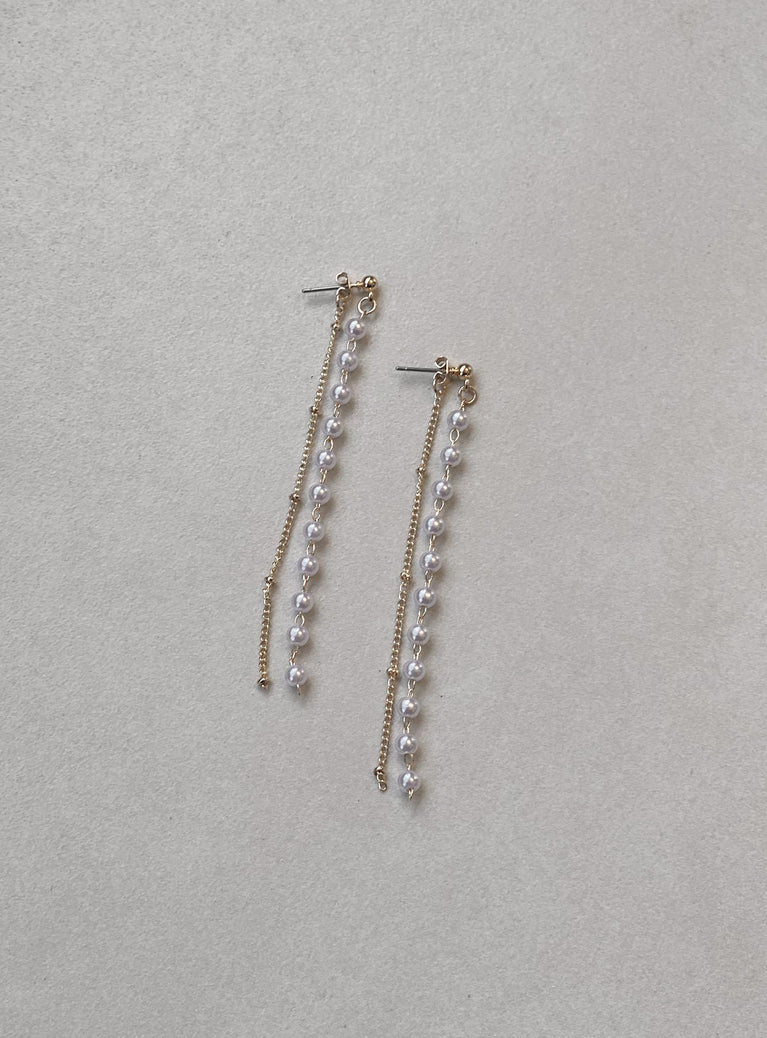 Earrings Drop design Stud fastening  Gold-toned Pearl detail