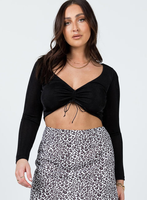 front view of model wearing Princess Polly Lucille Long Sleeve Top Black 