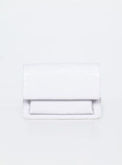 White bag Faux croc print Twin magnetic button fastening Adjustable straps Double compartments Gold-toned hardware