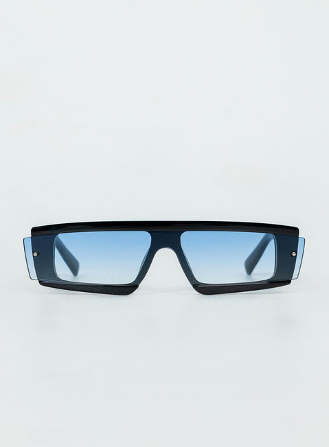 Sunglasses Rectangle frame  Blue tinted lenses  Moulded nose bridge 