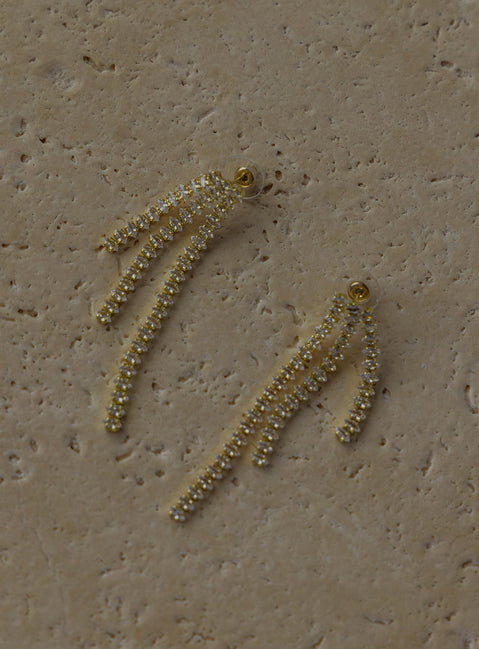 Earrings  60% brass 40% glass Stud fastening  Drop chains  Diamante design 