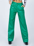 front view of model wearing Princess Polly Ashlea PU Pants Green 