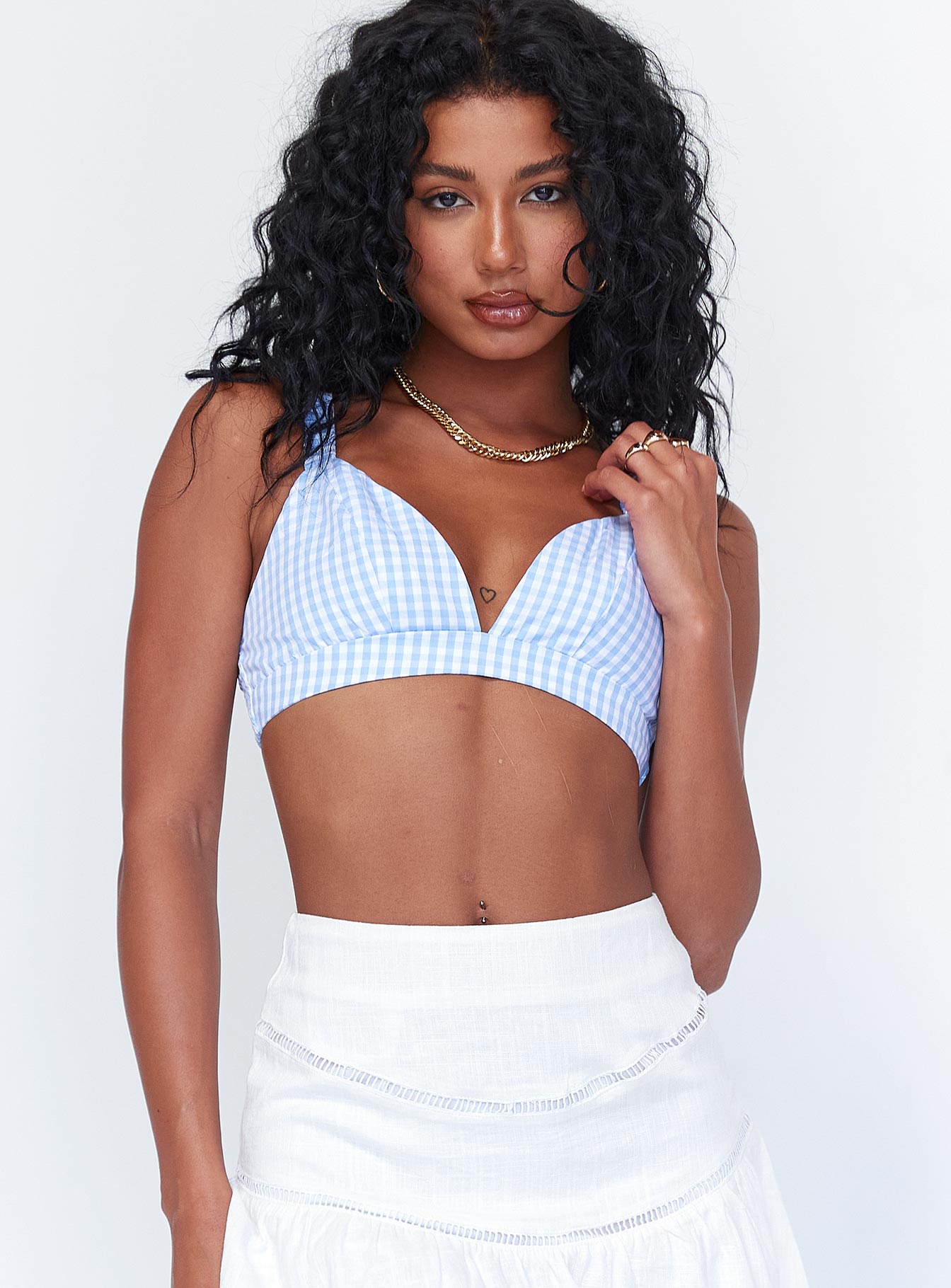 front view of model wearing Princess Polly Henesey Top Blue 