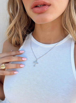 Necklace Dainty silver-toned chain Cross drop charm Diamante detailing Lobster clip fastening