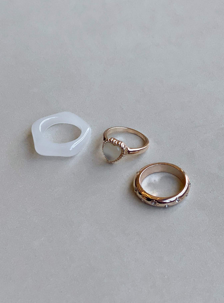 Ring Pack of three Two rose gold-toned bands Chunky style Pearl and diamante detail  Lightweight