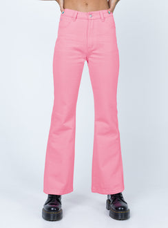 front view of model wearing Princess Polly Cabarita Lounge Denim Jeans Pink High Waisted 