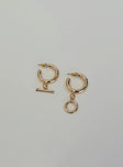 Earrings Gold toned Hoop style Stud fastening Drop charm