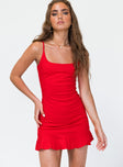 front view of model wearing Princess Polly Kiribati Mini Dress Red 