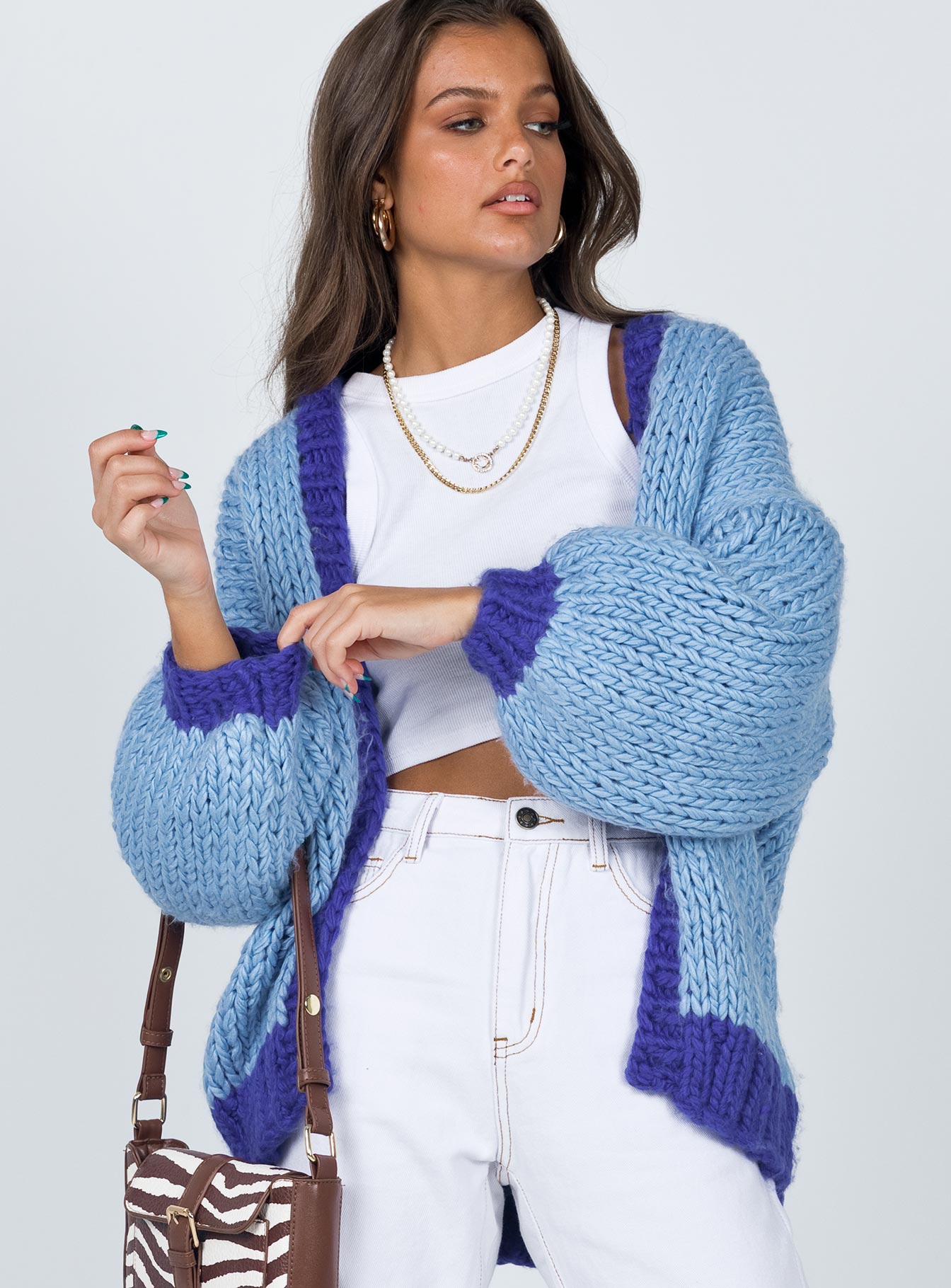 product Lester Knit Cardigan Blue Princess Polly  Cropped 