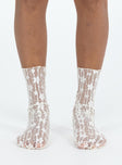 White socks Sheer lace material Frill hem