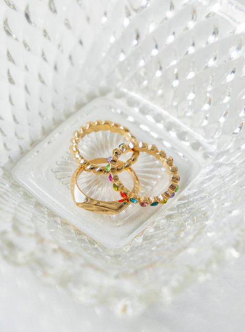 Ring set Pack of three Diamante detail Gold-toned