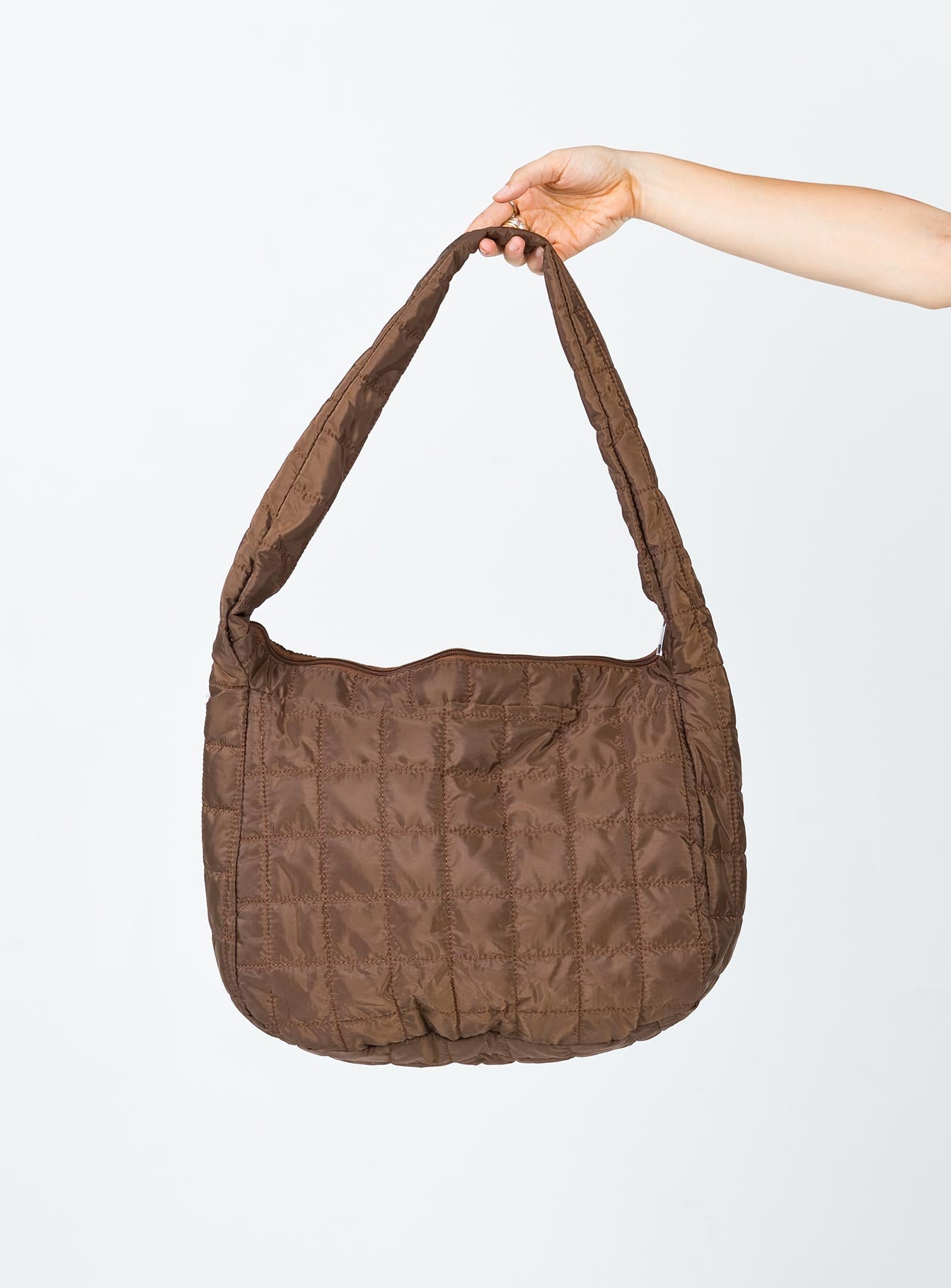 Kingsley Nylon Quilted Shoulder Bag Brown