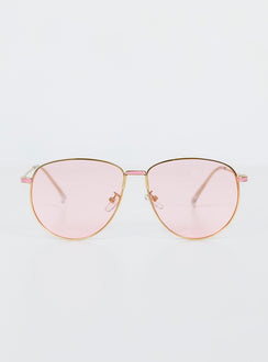 Aviator sunglasses Gold-toned metal frame  Pink tinted lenses  Adjustable silicone nose pads 