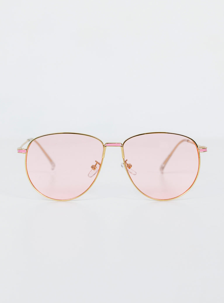 Aviator sunglasses Gold-toned metal frame  Pink tinted lenses  Adjustable silicone nose pads 