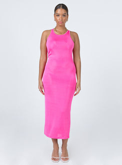 front view of model wearing Princess Polly Everlast Midi Dress Hot Pink 