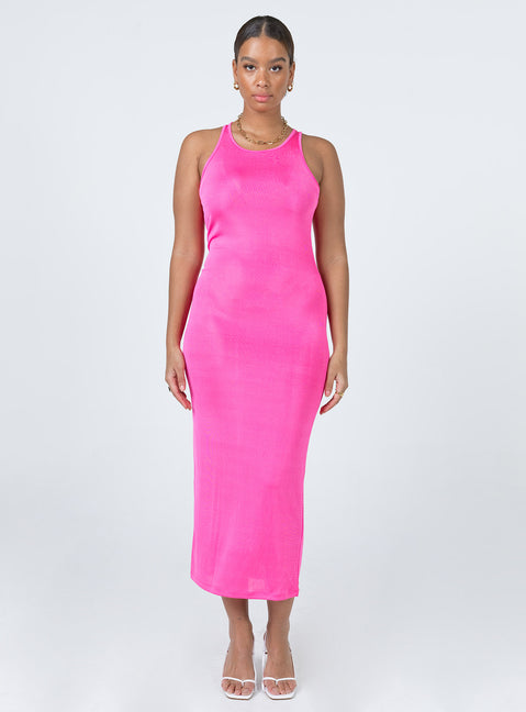 front view of model wearing Princess Polly Everlast Midi Dress Hot Pink 