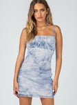 front view of model wearing Princess Polly Chester Mini Dress Tie Dye Blue 