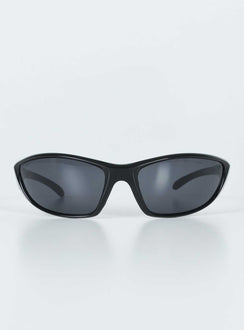 Sunglasses Wrap around design Light weight frame Black tinted lenses Moulded nose bridge