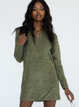 front view of model wearing Princess Polly Farah Mini Dress Khaki 