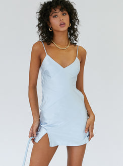 front view of model wearing Princess Polly Maliha Mini Dress Blue 