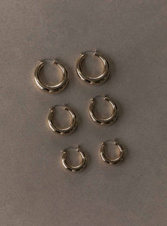 Earring pack Pack of three  Latch fastening  Gold-toned  Hoop style 