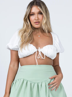 front view of model wearing Princess Polly Whitley Top White Short Sleeves Sweetheart 