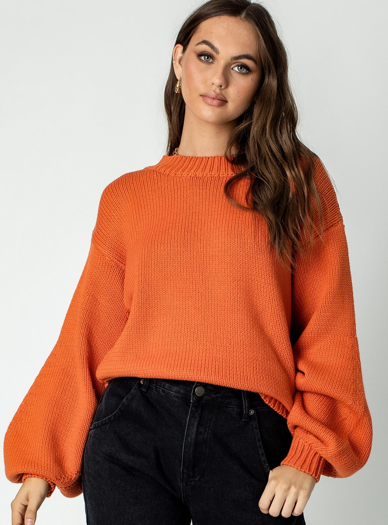 Harmony Balloon Sleeve Knit Sweater Orange