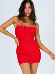Princess Polly Square Neck  Penney Mini Dress Red