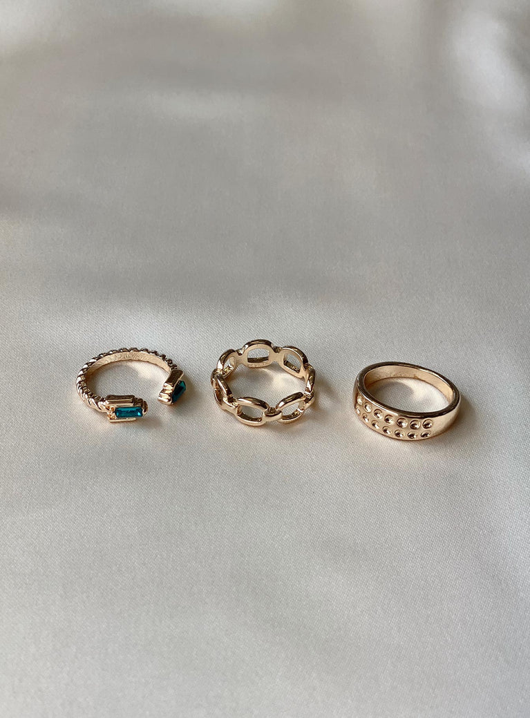 Ring pack Pack of three Diamante detail  Gold-toned