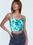 front view of model wearing Princess Polly Shae Top Green Swirl 