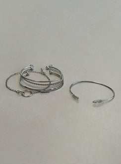 Bracelet pack Silver toned Pack of five Diamante detail Four bangle style One lobster clasp fastening Lightweight