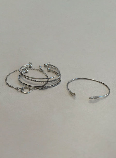 Bracelet pack Silver toned Pack of five Diamante detail Four bangle style One lobster clasp fastening Lightweight