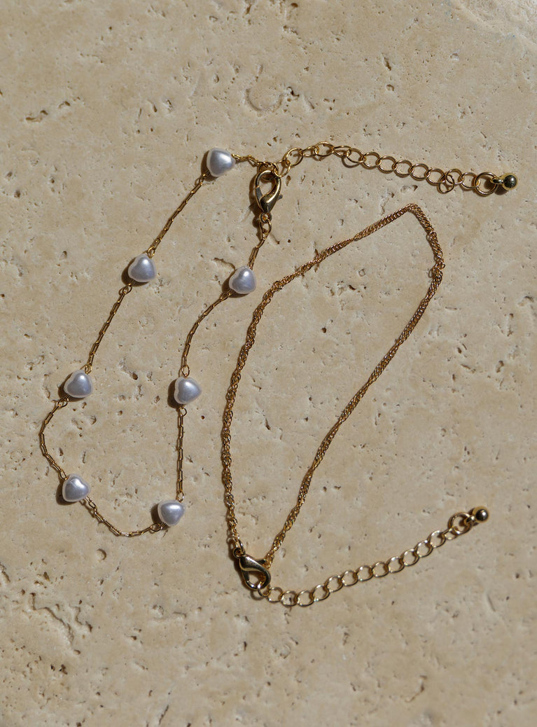 Anklet pack 70% brass, 30% plastic Pack of two Gold-toned Lobster clasp fastening Pearl detailing