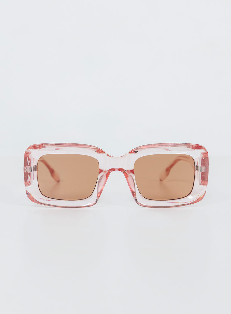 Sunglasses Princess Polly Exclusive 80% PC 20% AC UV 400 Transparent frame Pink tinted lenses  Moulded nose bridge 