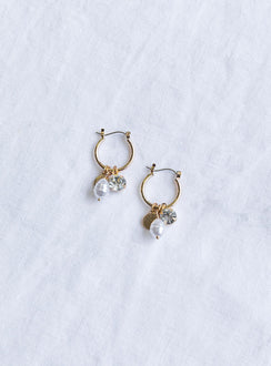 Earrings Princess Polly Exclusive 80% recycled zinc 10% plastic 10% glass Hoop style  Pearl & diamante drop charm  Gold-toned  Lightweight 